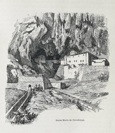 Covadonga. Poustevna Santa Maria. Rytina. ŠPANĚLSKO. ARAGON. Zaragoza. Generální vojenská akademie od Artist Unknown