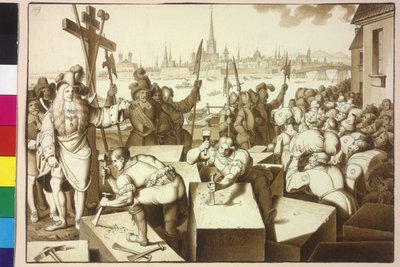Císař Leopold I. vyhání Židy a nechává v Leopoldstadtu stavět boží domy od Artist Unknown