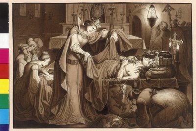 Císařovna Anna zabalí ve skotském klášteře mrtvé tělo krále Ottokara do rubáše. od Artist Unknown