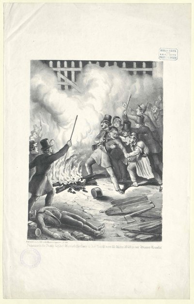 Strašidelná scéna na Mariahilferské linii v noci z 13. března 1848 v době vídeňské revoluce od Artist Unknown