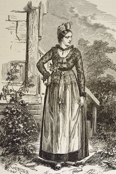Německo (19. století). Společnost (1879). Alsasko. Ženy v regionu. Právě teď se Alsasko nacházelo v držení německého říšského sněmu (1871-1918). Rytina. Soukromá sbírka od Artist Unknown