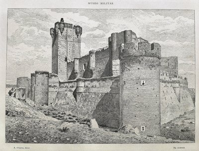 Medina del Campo. Hrad Mota. Rytina. ŠPANĚLSKO. ARAGON. Zaragoza. Generální vojenská akademie od Artist Unknown