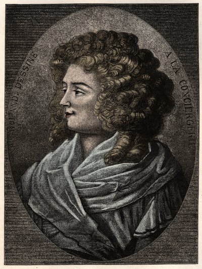 Portrét Manon (Jeanne Marie) Roland Philipon dite Madame Roland (1754-1793) a la Concierge, členky girondistické frakce během Francouzské revoluce - od Artist Unknown