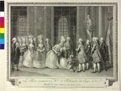Královna Marie Antoinetta oznamuje Madame de Bellegarde 1777 propuštění svého chotě. od Artist Unknown