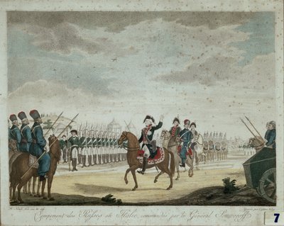 Ruský tábor v Itálii v roce 1799, velitel kníže a polní maršál Alexandr Suvorov (barevný tisk) od Artist Unknown