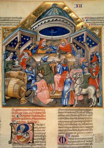 Scény z nákupního života v Bologni. Miniatura (miniatura) od Artist Unknown