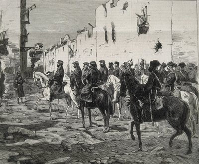 Španělsko. První republika (1873-1874). Kanton Cartagena. Generál José Lopez Dominguez v Cartageně po kapitulaci kantonálů. Obrázek zveřejněný v časopise "La Ilustracion Espanola y Americana". Lept. od Artist Unknown