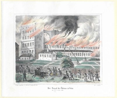 Zapálení vídeňského Odeonu 28. října 1848 od Artist Unknown