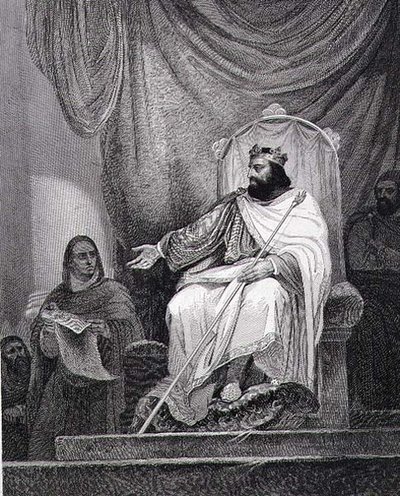 Karel Veliký (742-814) vydávající kapituly v Herstalu v roce 779, ryl Leclerc (rytina) od Ary (after) Scheffer