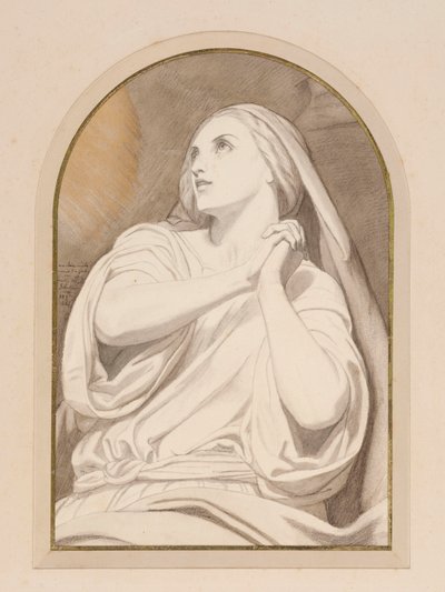 Máří Magdaléna v extázi, asi 1858 (tužka, pastelka, akvarel, wash  tuš na papíře) od Ary Scheffer