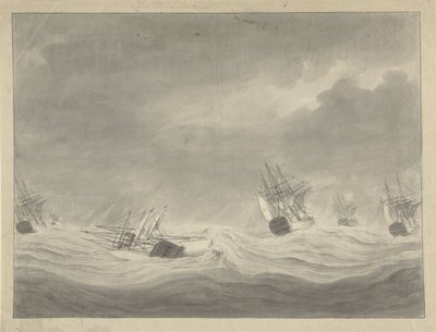 Potopení lodi De Unie pod vedením kapitána Graafa van Welderena v Severním moři, 19. října 1782 od Ary van Wanum
