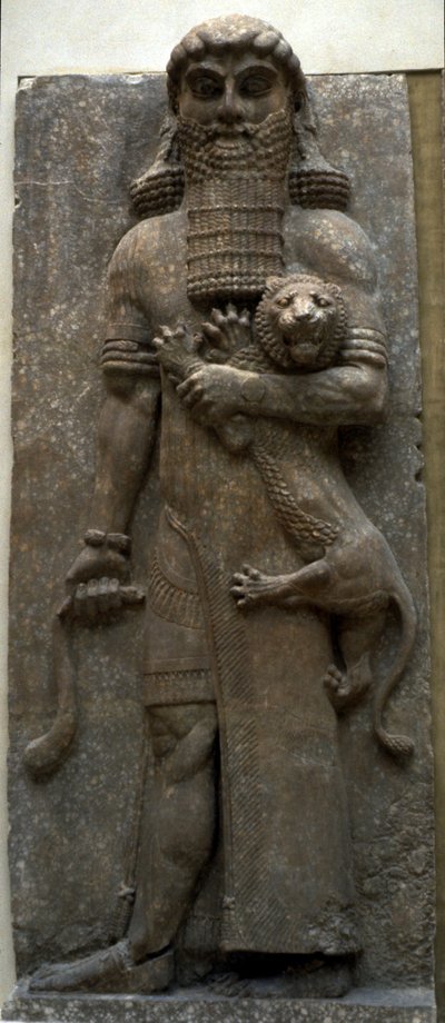 Hrdina Gilgameš ovládající lva, 722-705 př.nl od Assyrian