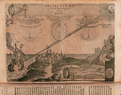 Hořící zrcadla Archimedes, rytina z Ars magna lucis et umbrae (velké umění světla a stínu), od Athanasius Kircher (1602-1680), Řím od Athanasius Kircher