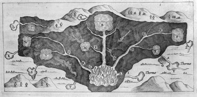 Průřez zemskou kůrou umožňující Athanasiu Kircherovi demonstrovat původ termálních pramenů od Athanasius Kircher