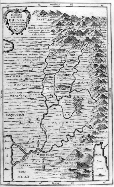Mapa rajské zahrady, 1675 od Athanasius Kircher