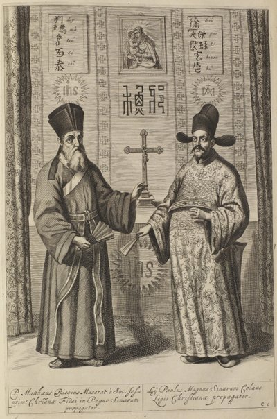 Matteo Ricci a Xu Guangqi. Z Athanasius Kirchers China Illustrata, 1667 od Athanasius Kircher