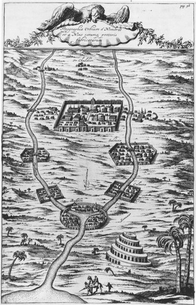 Mezopotámie, Tygr a Eufrat – v „“Tirris Babel“ od Athanasie Kirecheri S.J., Amsterdam od Athanasius Kircher