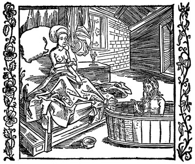 Žena a koupající se poustevník. od attributed to Albrecht Dürer