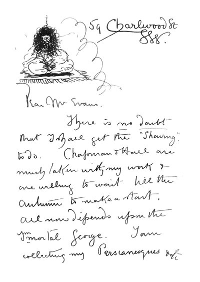 1. strana autografního dopisu Fredericku Evansovi, asi 1893 od Aubrey Beardsley