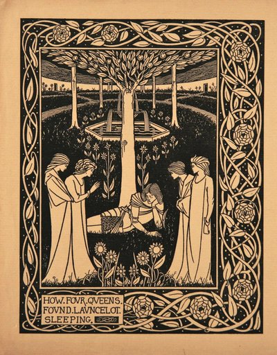 Jak čtyři královny našli Lancelota spícího. Ilustrace ke knize Le Morte dArthur od Sira Thomase od Aubrey Beardsley