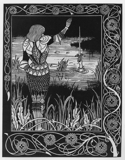 Jak sir Bedivere hodil meč Excalibur do vody, ilustrace z „Le Morte d