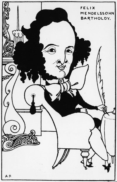 Portrét Félixe Mendelssohna - Bartholdyho (1809-1847), kresba A. Beardsley. od Aubrey Beardsley