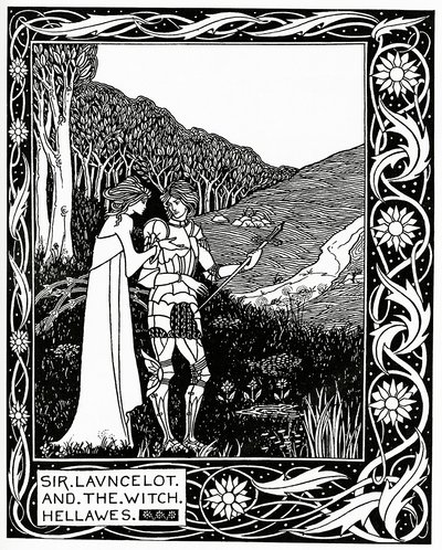 Sir Launcelot a čarodějnice Hellawes 1870 od Aubrey Beardsley