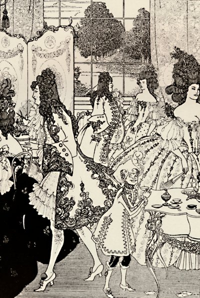 Znásilnění zámku. Alexandr Pope. Kresba perem, 1896, 1923 od Aubrey Beardsley