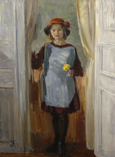 Dívka ve dveřích (Maria Eiebakke) 1918 (olej na plátně) od August Eiebakke