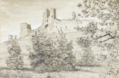 Pohled na zříceninu hradu Rakvere, 1828 (sépie a tužka na papíře) od August Georg Wilhelm Pezold
