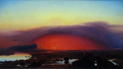 Německy: Die Pontinischen Sümpfe bei Sonnenuntergang Pontské bažiny při západu slunce od August Kopisch