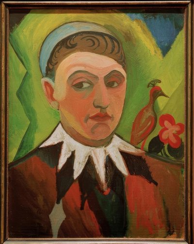 Klaun, karikaturovaný autoportrét od August Macke