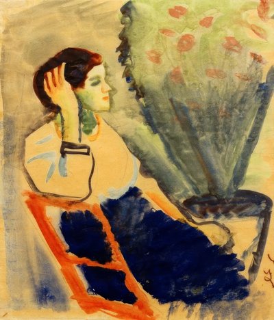 Žena na červené židli od August Macke