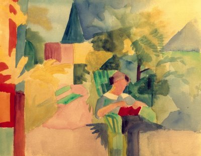 Zahrada se ženou, která si čte (na jezeře Thun) od August Macke