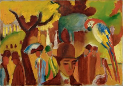 Malá zoologická zahrada v hnědé a žluté od August Macke