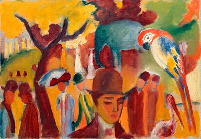 Malá zoologická zahrada v hnědé a žluté barvě. Obraz August Macke (1887-1914), olej na plátně od August Macke