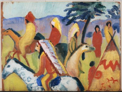 Indiáni jedoucí poblíž stanu od August Macke