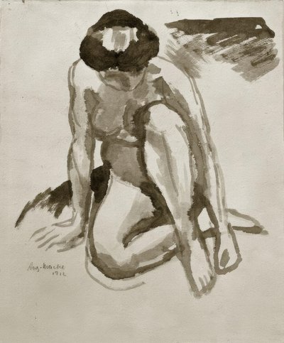 Sedící akt, předklonění od August Macke