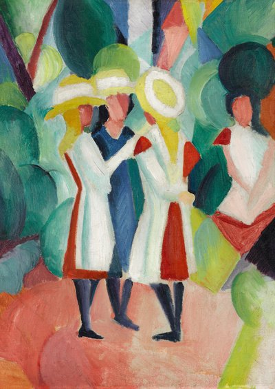 Tři dívky ve žlutých slaměných kloboucích od August Macke