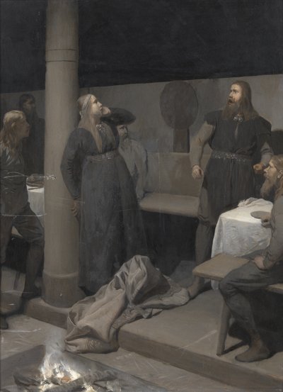 Příběh spáleného Njálla: Gunnar a Hallgerðr, c. 1895. od August Malmström