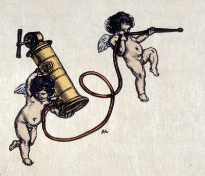 Radost z clystere. Dva andělé s pumpičkou na klystýr. Ilustrace Auguste Leroux (1871-1954) od Auguste (after) Leroux