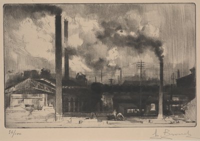 V Creusot Works – ocelárnách (ruleta a suchá jehla) od Auguste Brouet