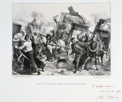 Obyvatelé předměstí přijíždějící do Paříže předtím, než Prusové obléhají město, 1870 1872 od Auguste Bry