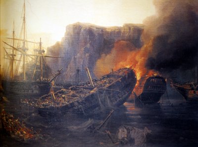 Francouzština:  Le soir de la bataille de Navarin, 1827 Večer bitvy u Navarina od Auguste Etienne Francois Mayer