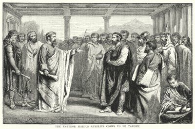 Císař Marcus Aurelius se přichází učit (rytina) od Auguste Francois (after) Laby