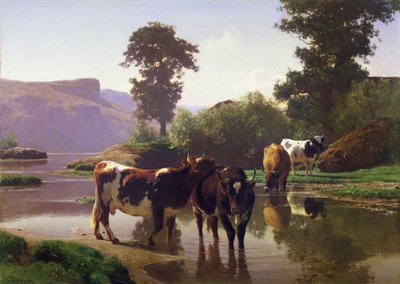 Dobytek u jezera od Auguste Francois Bonheur