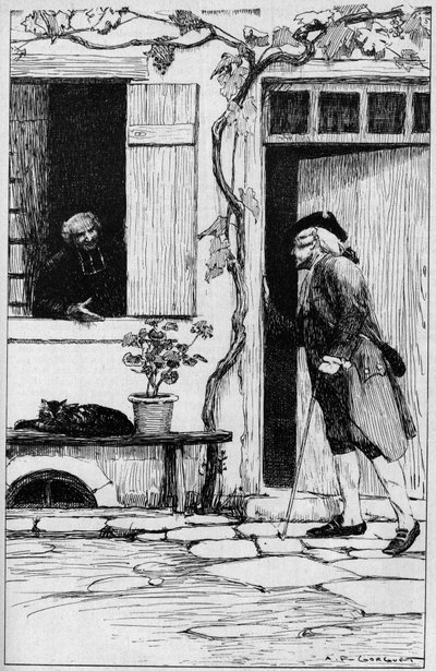 Farnost vesnice Ermenonville zve filozofa Jeana Jacquese Rousseaua (1712-1778), aby vstoupil do jeho presbytáře. Oise (60). Ilustrace Auguste Francois Gorguet (1862-1927) od Auguste Francois Gorguet