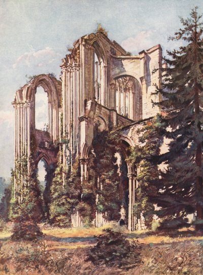Francie: opatství Saint-Wandrille (barevná litografie) od Auguste Gerardin