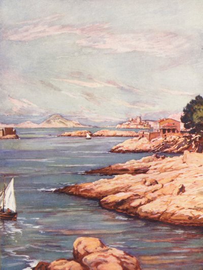 Francie: La Corniche A Marseille (barevná litografie) od Auguste Gerardin