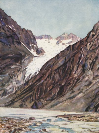 Francie: ledovec Glacier Blanc Du Mt Pelvoux (barevná litografie) od Auguste Gerardin